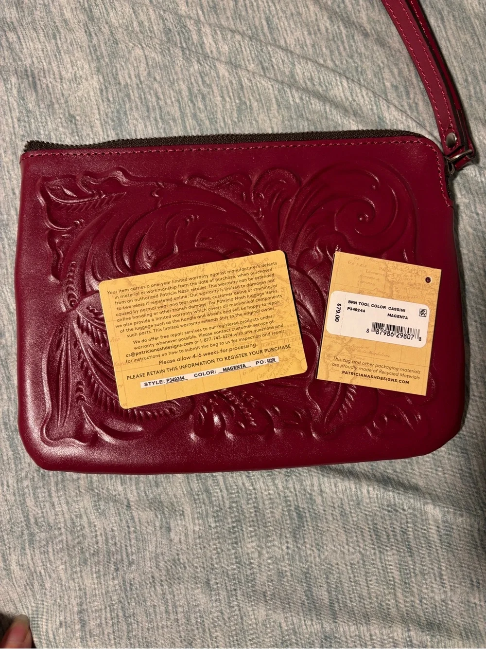 Patricia Nash Tooled Cassini Wristlet Clutch in Magenta Pink